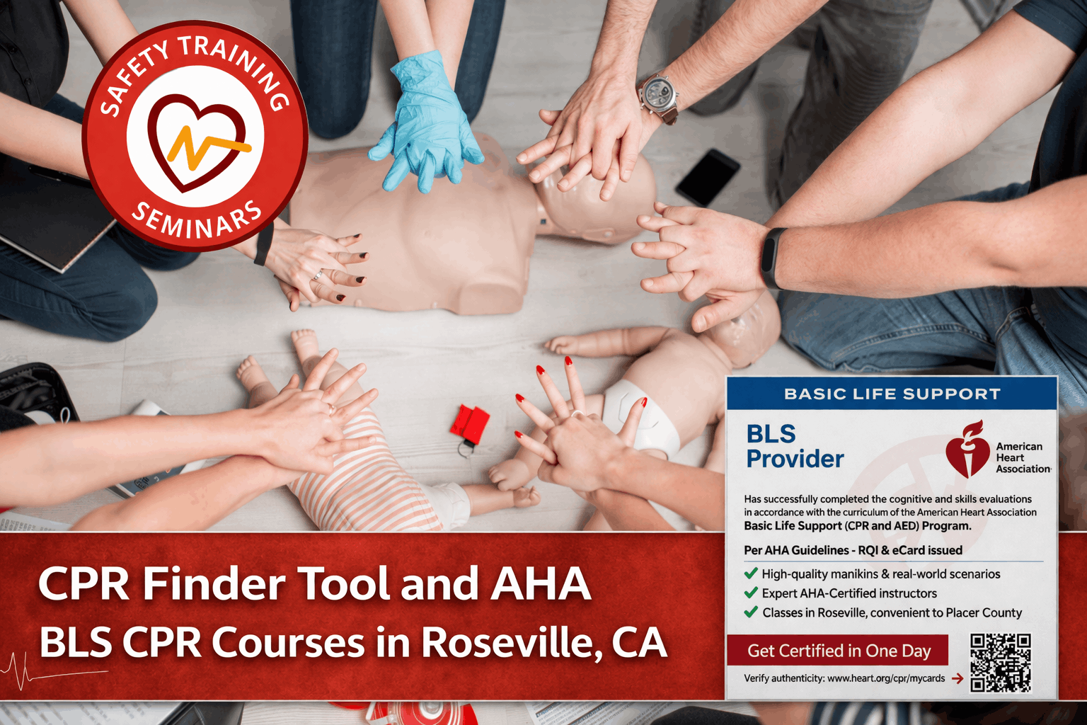 CPR Finder Tool & AHA BLS CPR Courses in Roseville by Safety Training Seminars
