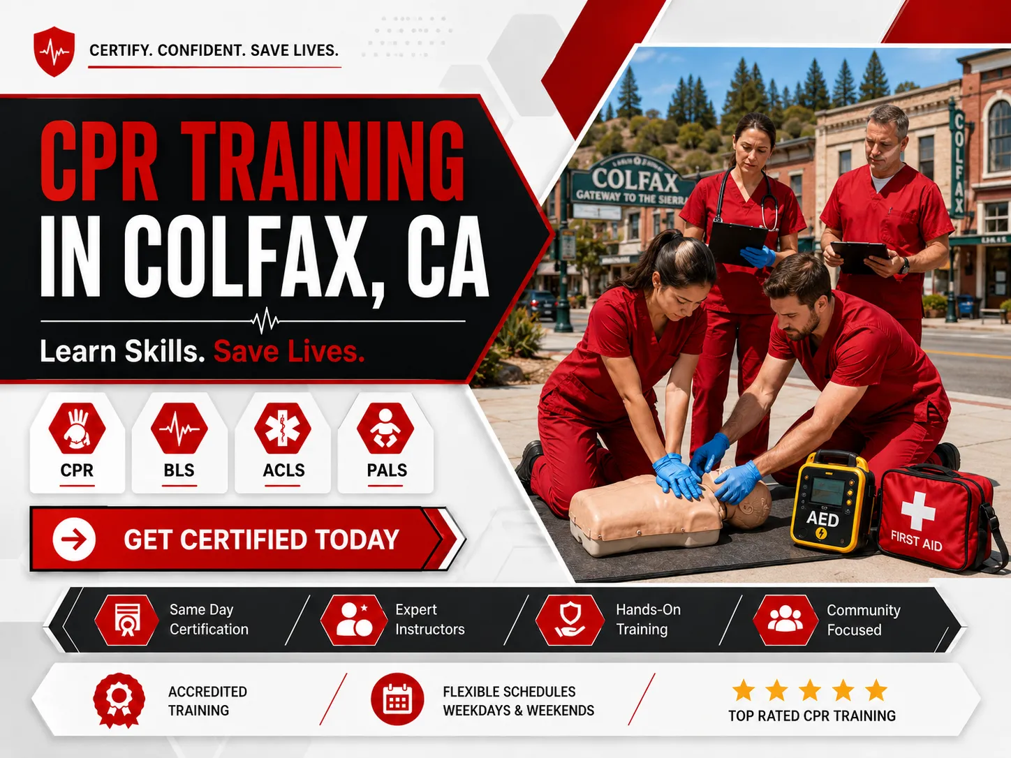 AHA BLS provider course with CPR mannequins in Colfax, CA