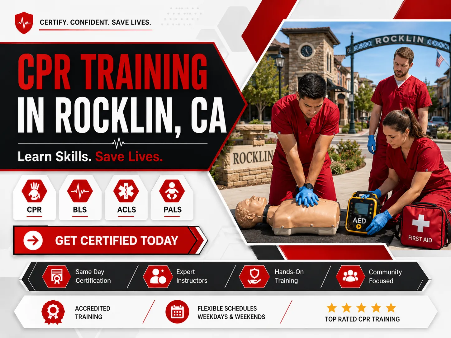 CPR mannequin drill at BLS certification training in Rocklin, CA