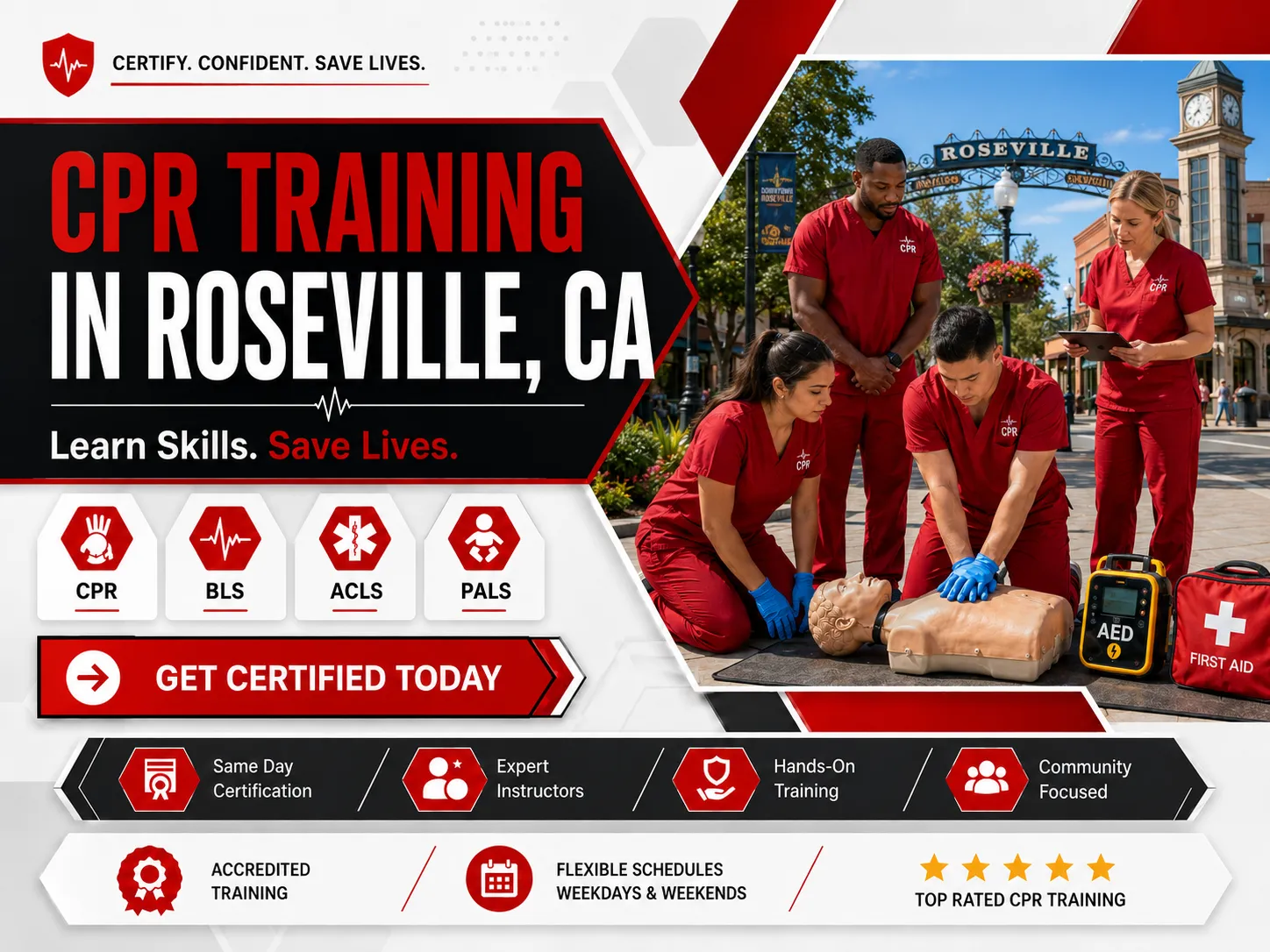 Hands-on PALS and ACLS course for medical staff in Roseville, CA